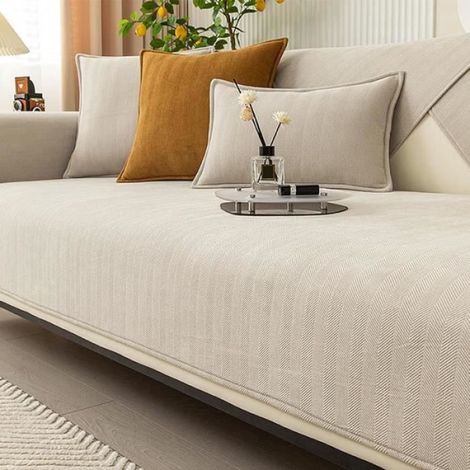 Housse De Canapé - Chenille Chevron - 70x70 Cm - Beige - Lavable En Machine (1/4)