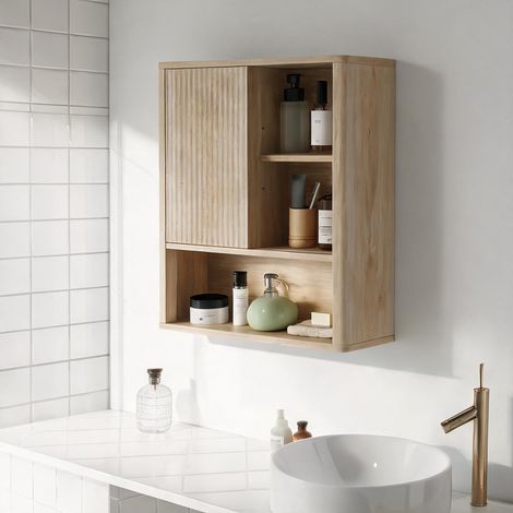 Meuble de salle de bain bois naturel en MDF 60 x 20 x 62 cm (1/5)