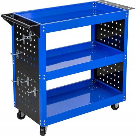 Chariot d'atelier renforcé dede 3 niveaux Argent, structure métallique de lourde, roues avec freins, idéal pour les outils lourds, capacité maximale dechargement de (1/3)
