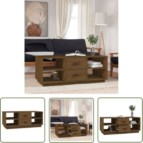 The Living Store Couchtisch Honigbraun 100x50x41 cm Massivholz Kiefer - Holz Couchtisch - Kiefernholz Tisch - Wohnzimmerschrank - Sideboard - TV Stand (1/5)