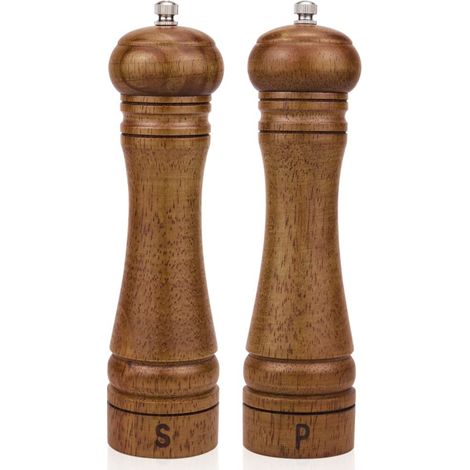 Set aus 2 Salz- und Pfeffermühlen aus Holz – 20 cm hoch, Keramikmechanismus, praktisches und stilvolles Tisch- und Küchenaccessoire