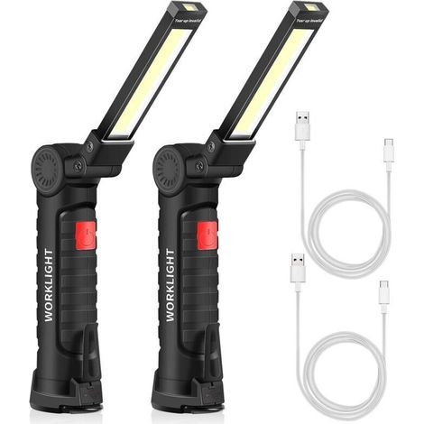 Lampe torche rechargeable USB torche LED travail lumière Portable magnétique crochet suspendu pour lampe de réparation de camping en plein air (2PCS petit) (1/4)