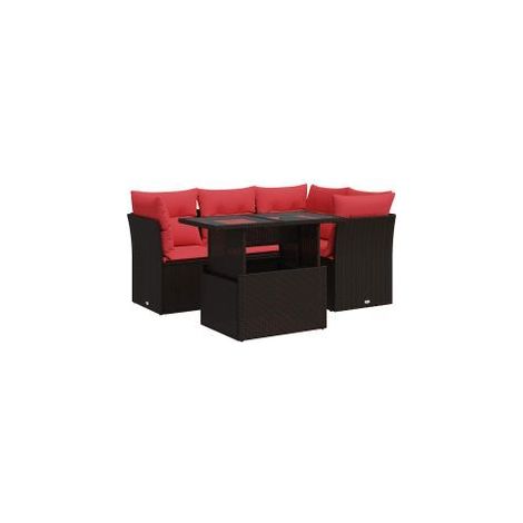 Salon de jardin avec coussins 5pcs marron résine tressée acacia (1/5)
