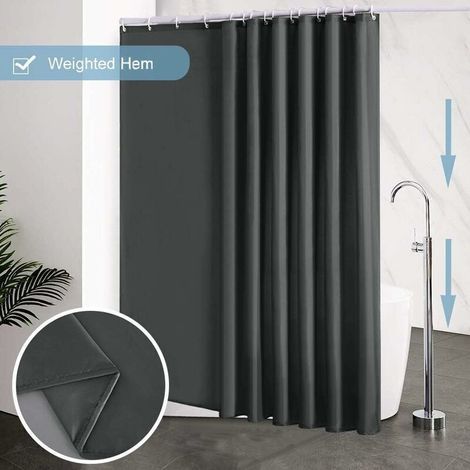Duschvorhang 240 x 200 cm, mit 16 Haken, extra breit, beschwert, schimmelresistent, schwarz, wasserdicht, großer Badewannenvorhang, Polyestergewebe, antibakteriell, maschinenwaschbar