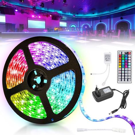 2 Meter LED-Streifen 5050 RGB – 60 LEDs – RGB-LED-Beleuchtung – mit 44-Tasten-Fernbedienung – dimmbar – selbstklebend – mit Batterieanschluss (1/5)