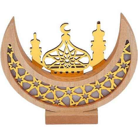 Ornements lumineux LED en forme de lune, décorations de bureau pour la maison et les fêtes, artisanat en bois, décorations orientales, couleurs du bois (1/5)
