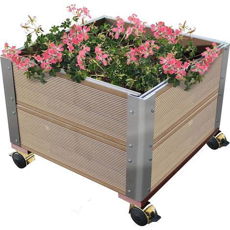 Fioriera vaso porta fiori 40 x 40 x 30 Made in italy con ruote in WPC e acciaio inox da balcone, terrazzi o ambienti esterni