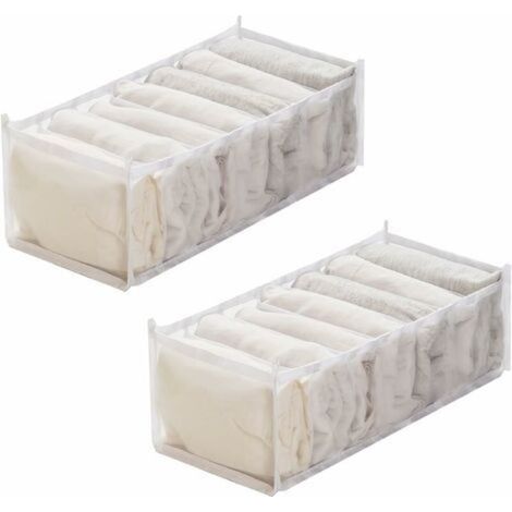 Lot De 2 Organisateur Pliable Tissu Organisateur De Tiroir Pliable Boîte De Rangement À Compartiment Pour Jeans T-Shirt Jean Chemise Legging, Blanc, 17X36X12CM (1/5)