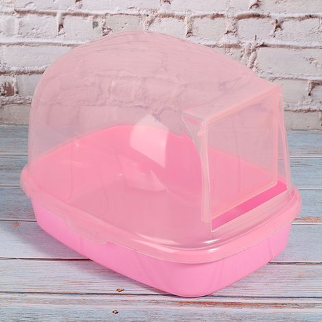 Maison de toilette pour hamster avec porte automatique ouvrante et fermant la baignoire (rose) (1/5)