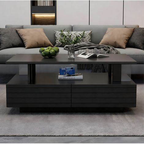 Tavolino LED nero con contenitore 100 x 50 x 42,5 cm, 2 cassetti, DESVIAE (1/5)