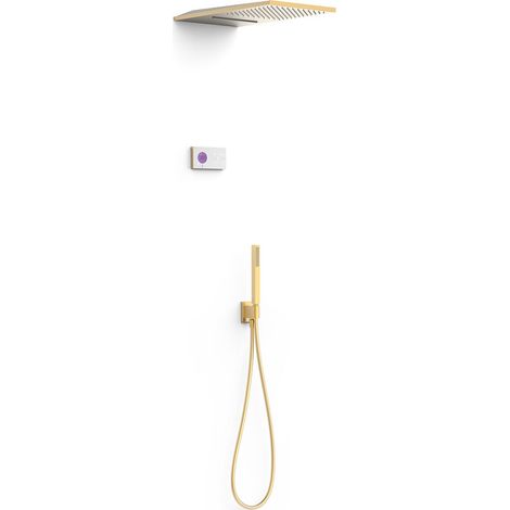 TRES 09286308OM SHOWER TECHNOLOGY Kit de Grifo Termostático Electrónico Empotrado de 3 Vías Blue Edition Ducha Oro Mate 24K - ref: 09286308OM