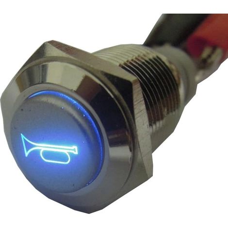 Support 16mm Puissance Bleu LED 12V 3A Bouton Poussoir Voiture Klaxon Momentané Interrupteur à Bascule Commutateur Métal Corne Orateur Horn (1/5)