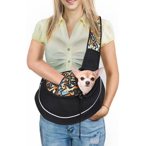 Sac à Bandoulière pour Petit Chien Réglable Sac de Transport de Chien Chat en Maille Respirant Sac de Voyage pour Animaux Mains Libres Porte bébé de Chiot Portable avec Poche pour Extérieur (1/5)