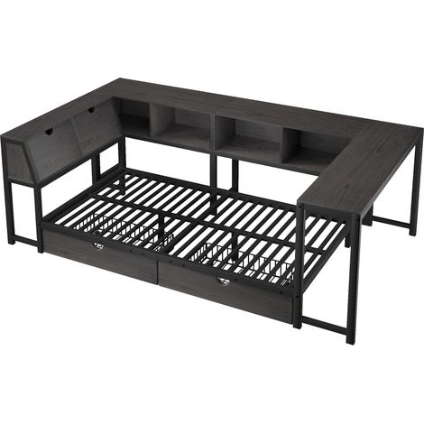 Cama individual multifuncional 90x200 cm de metal y MDF con escritorio, LED y cajones MODENUIT (1/5)