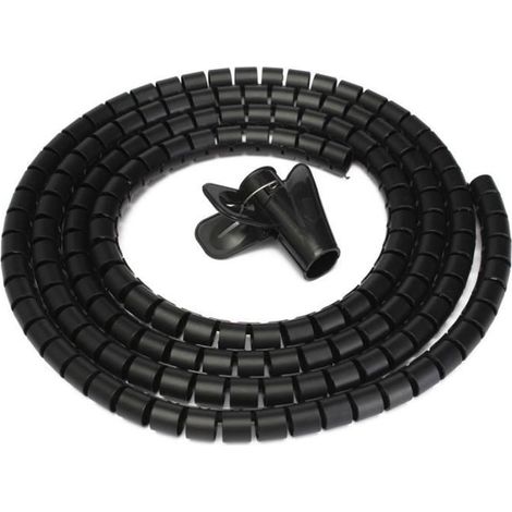 Noir 2M Ø15mm Gaine Tube Spirale Range Cache Câble Fil Ruban Organisateur