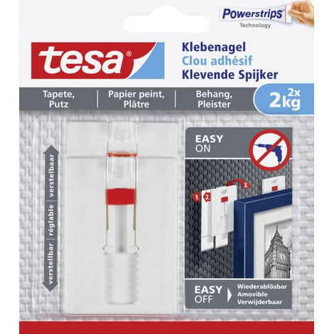 tesa Klebenagel Traglast 2 kg, 2 Stück Haken, Ösen & Nieten