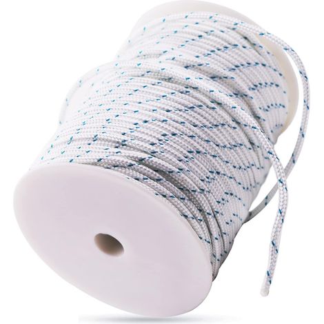Corde de tirage de démarreur à rappel 4 mm 100 mètres pour Stihl Husqvarna Echo Poulan Homelite McCulloch Sears Craftsman débroussailleuse coupe-bordure tondeuse à gazon tronçonneuse, Bleu, 100 m (1/5)