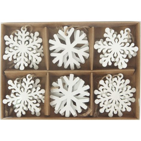 TrendLine Set aus 18 Holzschneeflocken zum Aufhängen 4,5 cm Figur