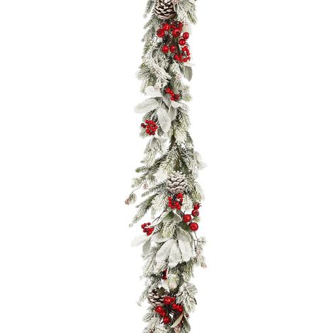 Guirlande de Noël Artificielle en PE Branches de Pin Enneigées et Baies Rouges Vert 178 cm - PANGIVO (1/4)