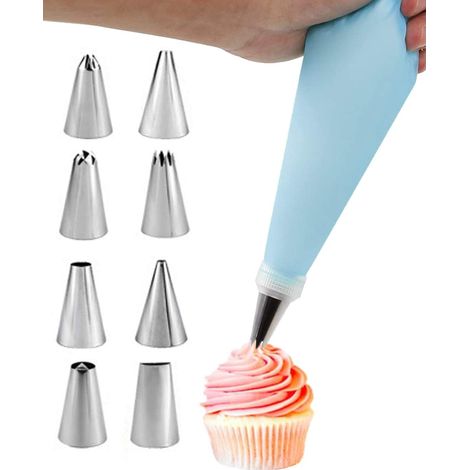8 Douilles Patisserie et 1 Poches à Douille en Silicone Réutilisable, DIY Patisserie Accessoire Kit pour Décoration de Cupcake et Muffins Gâteaux (1/5)