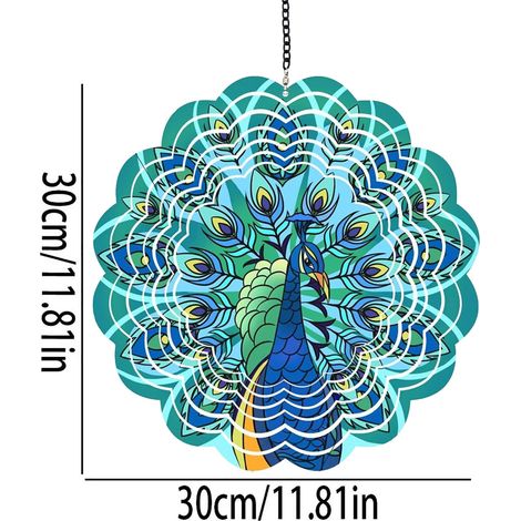 Clochettes Tournantes - Décoration Extérieure en Métal - Motif Paon - Pour Jardin Arbre ou Balcon - 1 Pièce (1/4)