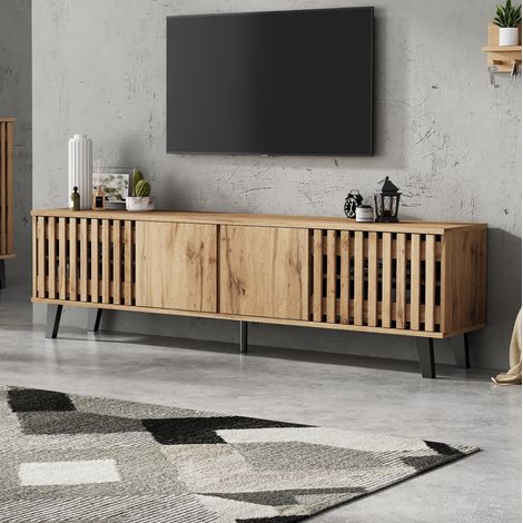 Mueble TV 180x40x55 cm color madera natural en tablero de partículas con 8 compartimentos y 4 puertas (1/5)
