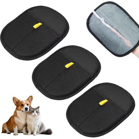 Ensemble de 3 gants pour enlever les poils d'animaux, gants anti-poils de chat, gants antistatiques ble face, brosse pour chat, pour démêler et nettoyer les poils sur les canapés (1/5)