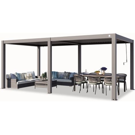 PRIMEYARD Pergola 3x6 m aluminium posts with louvered aluminium roof grey canopy (1/5)