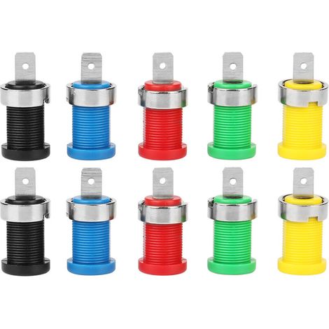 P3007 Lot de 10 prises bananes de couleurs assorties, jack 4,0 mm, pour sondes de test à montage sur panneau
