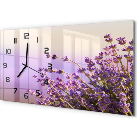 Horloge Murale Grand Format 60x30 cm Verre Trempé Silencieuse Design Élégant Lavande (1/5)