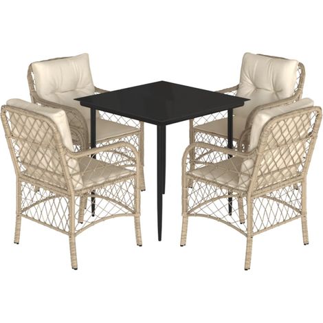 Maison Exclusive - 5-tlg. Garten-Essgruppe mit Kissen Beige Poly