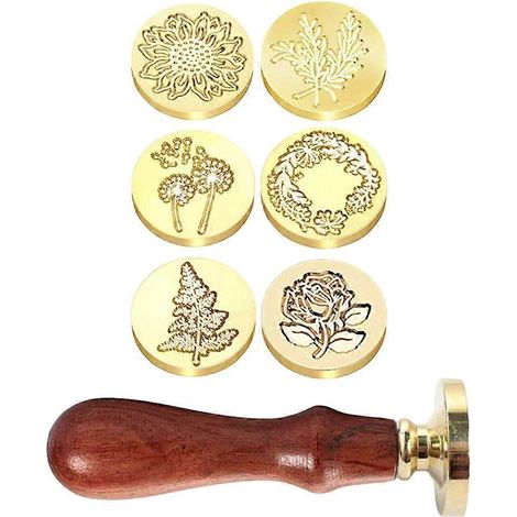 Ensemble de tampons à motif floral avec manche en bois