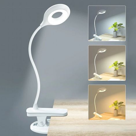 Lampe de bureau sans fil, lampe de table LED rechargeable, lampe de lecture à intensité variable, lampe à pince, veilleuse, 3 températures de couleur (1/4)
