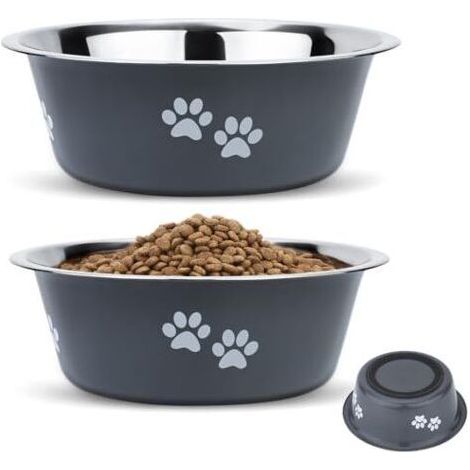 FENOPLASTICAGamelle Chien INOX Antidérapante (Lot de 2, 2x1560ml, Diamètre 21cm), Gamelle Eau Croquette pour Chiens Grand Moyen Petit en Acier Inoxydable - Gris (1/5)