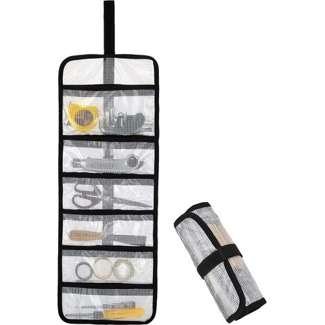 Aufrollbare Aufbewahrungstasche Werkzeugrolle mit 6 Fächern Organisation Transparentes PVC Material 63,5 x 22,9 cm Transparent (1/5)