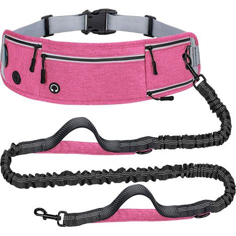 Guinzaglio per cani da vita a mani libere, guinzaglio da corsa da vita con cerniera, marsupio per passeggiate con il cane, doppie maniglie imbottite riflettenti, elastico retrattile (1/4)