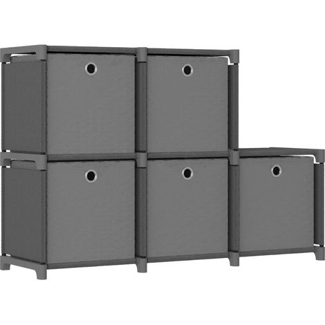 Würfel-Regal mit Boxen 5 Fächer Grau 103x30x72,5 cm Stoff