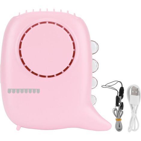 Ventilateur de cou portable rechargeable USB, 3 vitesses, petit et léger, rose