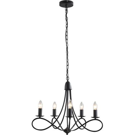 LAMPADARIO A SOFFITTO IN ACCIAIO INTRECCIATO CON 5 CANDELIERI NERO (1/5)