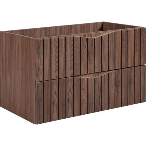 Meuble de salle de bain sous vasque suspendu STELLA coloris noyer 80 cm façades rainurées