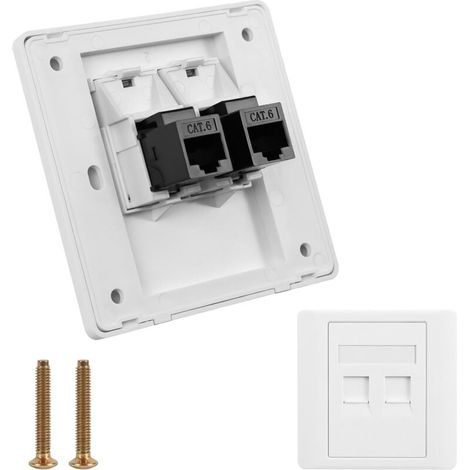 Prise Réseau CAT6 Gigabit Ethernet, Plaque Frontale Réseau RJ45 à Branchement Direct, Passage Double pour installation de câble Ethernet pour Salon Chambres Bureaux (1/4)