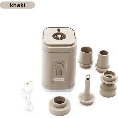 (Pompe à air kaki) Pompe à air électrique portable pour camping, compresseur d'air sans fil, gonfleur/dégonfleur, pour coussins, matelas, bateaux et bouées gonflables (1/4)