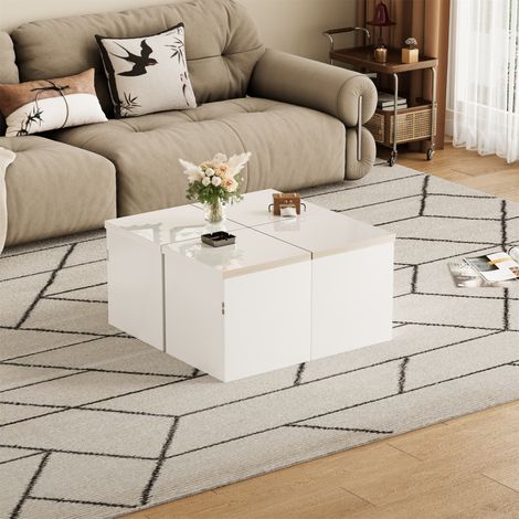 Tavolino da caffè, piano bianco lucido, con contenitore, montaggio fai da te, tavolino da soggiorno, design moderno, 81 x 81 x 40 cm - Bianco (1/5)