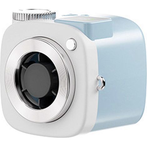 Ventilateur portable en forme d'appareil photo, rechargeable par USB - Mini ventilateur léger et portable avec cordon, vitesse de ventilation réglable de 1 à 199, idéal pour les voyages (bleu). (1/5)
