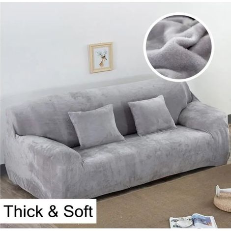Housse de Canapé Velours 2Places 145-185cm Élastique Spandex Revêtement de Canapé Épais Gris (1/4)