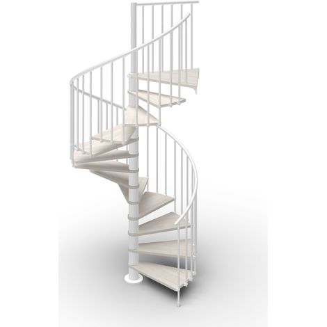 Misterstep – Escalier en colimaçon 140 cm – 13 marches avec contremarches et rampe – Pour espaces modernes – Couleur bois blanc 84