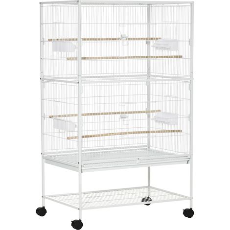 Gabbia per Uccelli da Interni 78x52x132 cm con Vassoio Estraibile 4 Ruote e Trespolo Bianco (1/5)