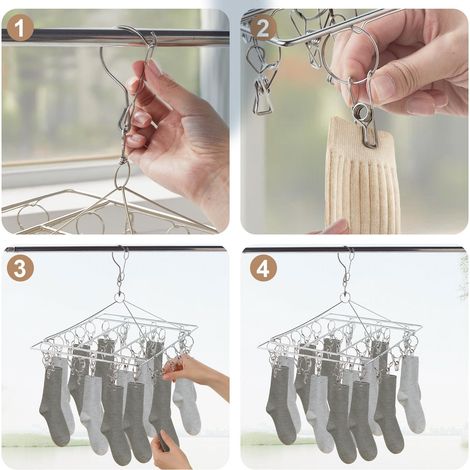 Folding Sock Dryer with 36 Pegs Sock Hangers for Drying Stainless Steel folding Sock Underwear Hanger Rectangle Laundry Metal Multi Peg Drying Rack Laundry Pegs for Socks Underwear Bras Baby Clothes (1/5)