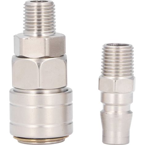 Raccord de tuyau pneumatique à connexion rapide autobloquant en acier inoxydable nickelé (filetage mâle 1/4 (SM+PM20))