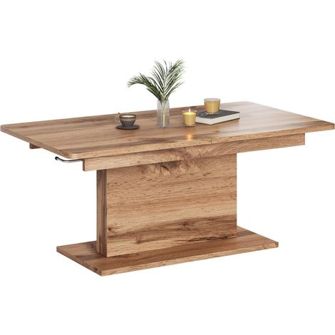 Mesa de centro convertible Houston 1253, Roble wotan, 56x70x126cm, Diámetro: 0, Aglomerado laminado, Angular
